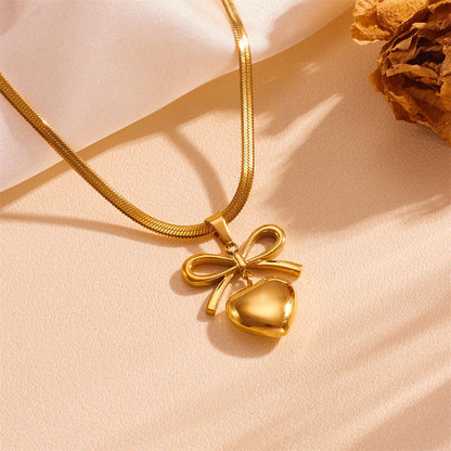 Bow Heart Snake Chain Necklace