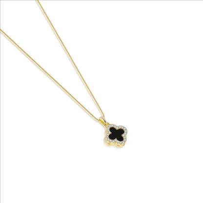 Black White Clover Flower Pendant with Chain