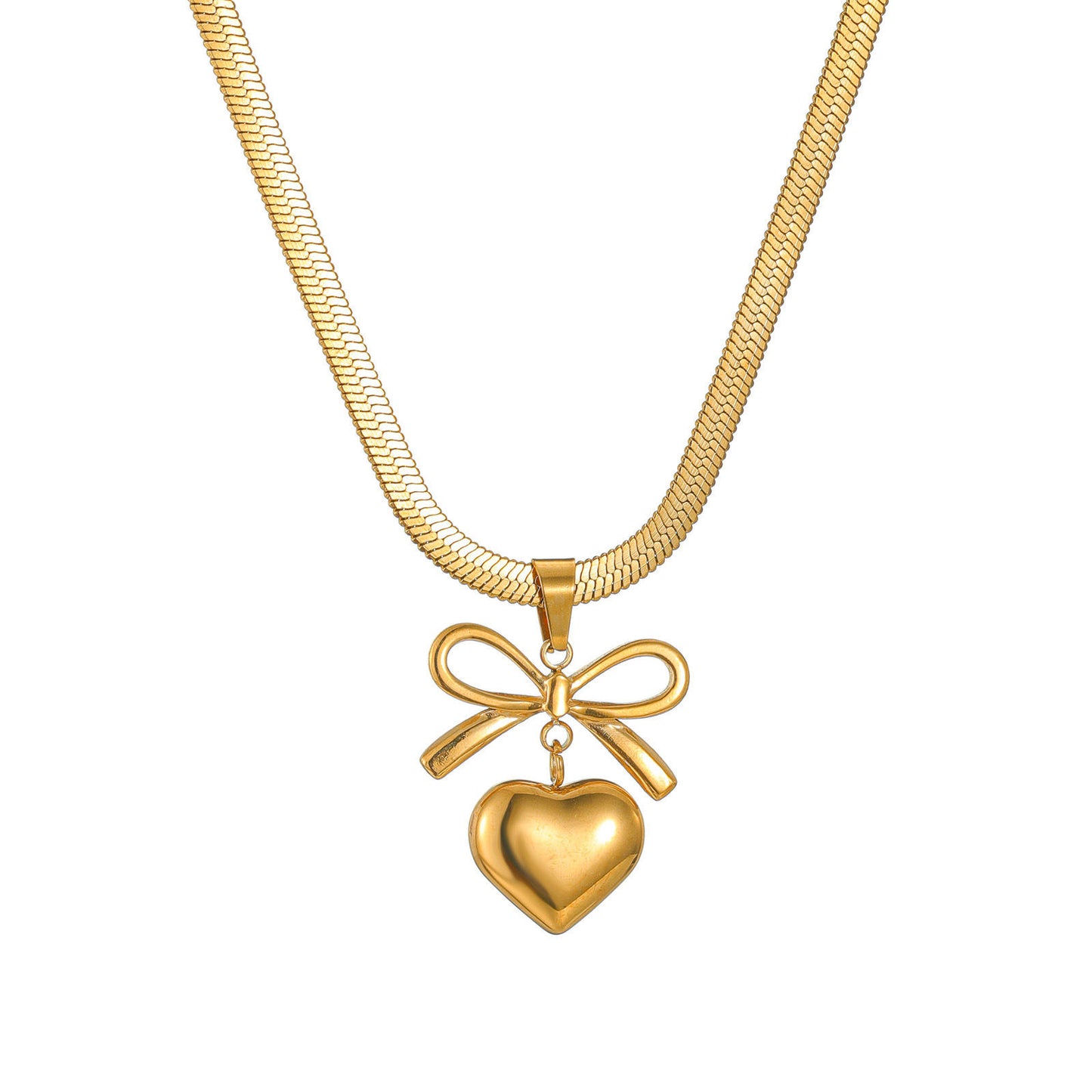 Bow Heart Snake Chain Necklace