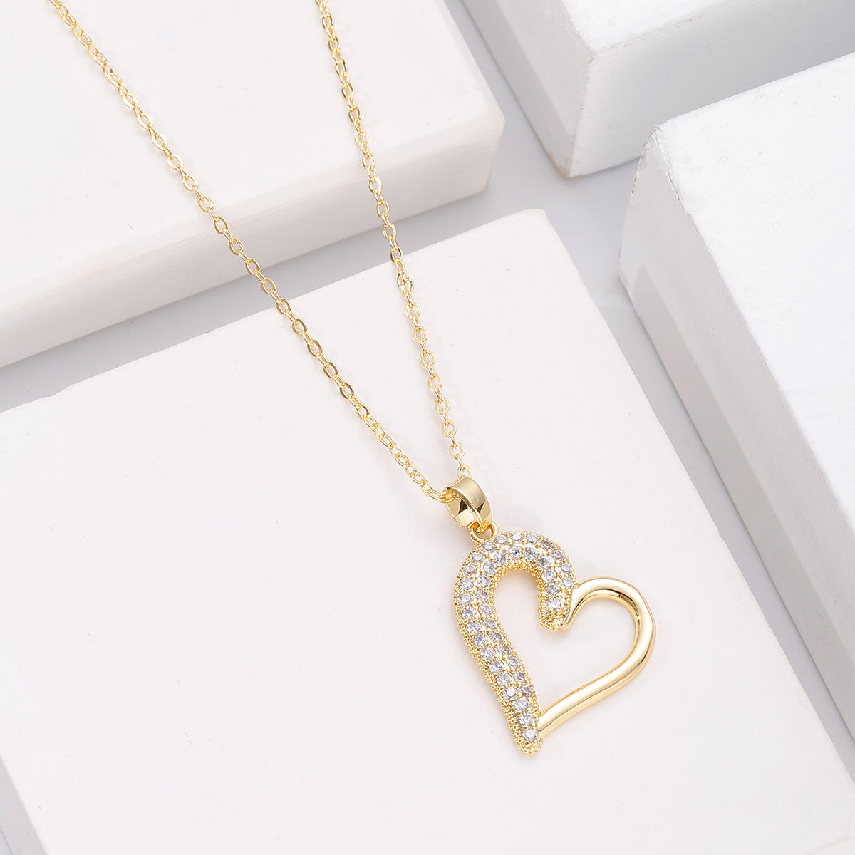 Tilted Heart Pendant with Chain