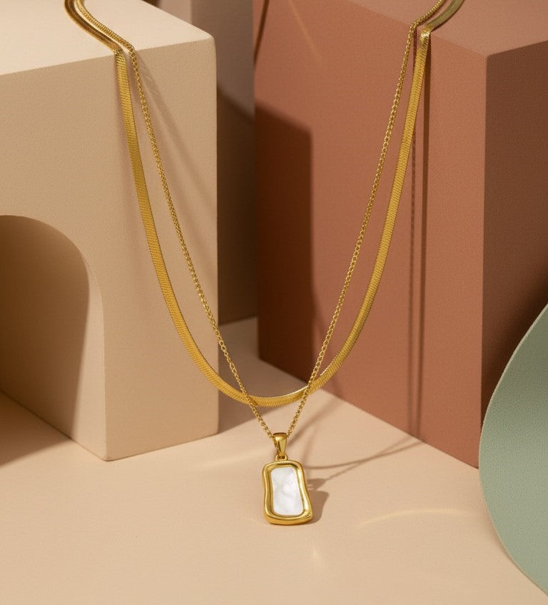 Double Layered White Stone Necklace