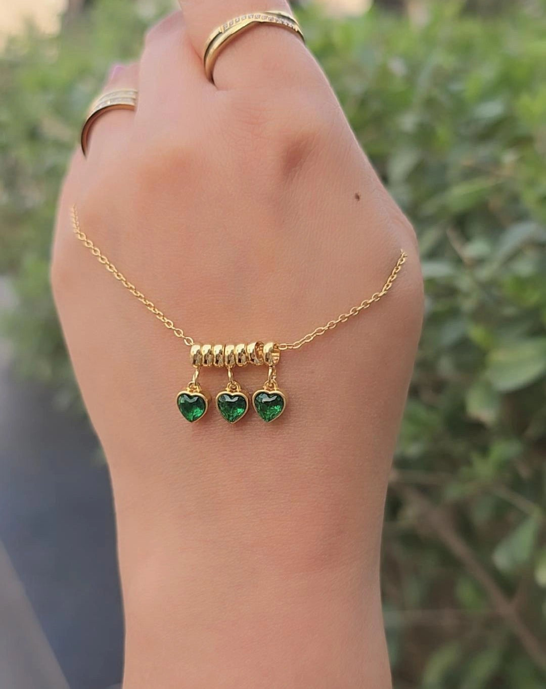 Green Heart Drops Necklace