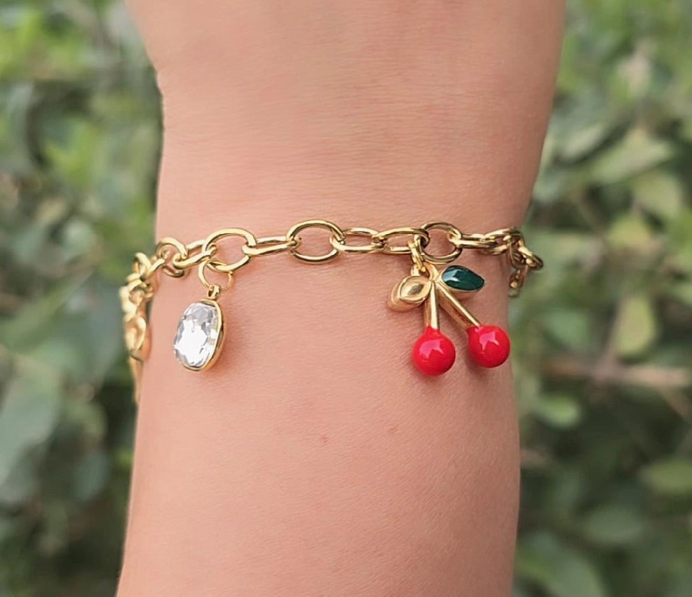 Cherry Bow Charms Bracelet