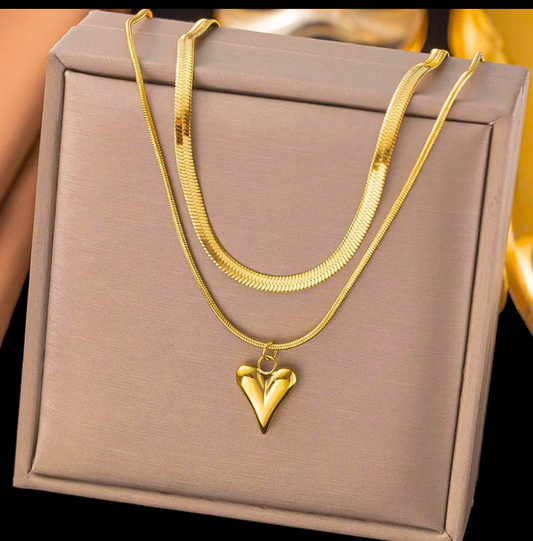 Double Layer Heart Snake chain Necklace