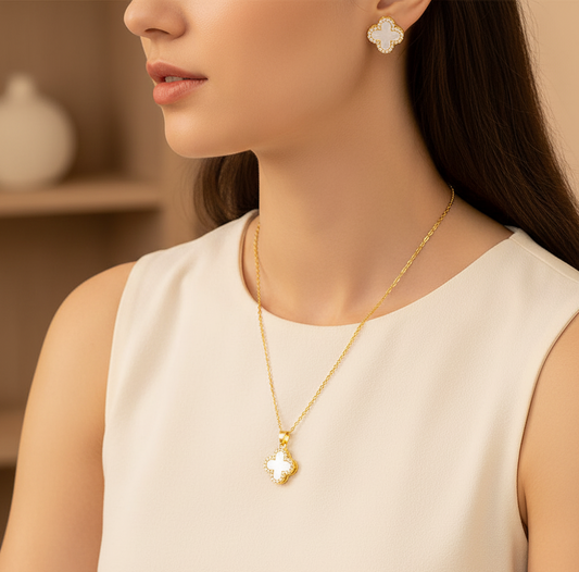 White Clover Pendant and Earrings Set